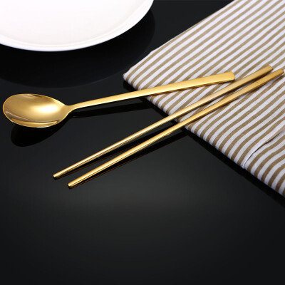 

Jingdong Supermarket Sunshine flying song 304 stainless steel chopsticks spoon Korean students children white-collar travel home utensils portable box titanium three sets of gift packs 1383