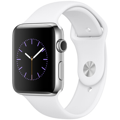 

Смарт-часы Apple, часы серии 2 (42 мм корпус из нержавеющей стали спортивные белая полоса GPS 50 метров водонепроницаемая Bluetooth MNPR2CH / A)