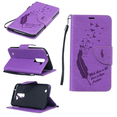 

Purple Feathers and birds Style Embossing Classic Flip Cover with Stand Function and Credit Card Slot for LG K10