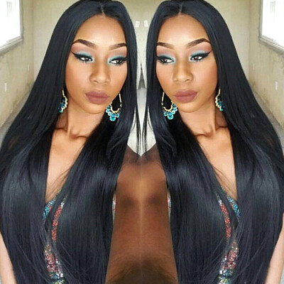 

N..W. 10A Peruvian virgin human hair Lace front wigs Silk straight Glueless wigs with baby hair for black women