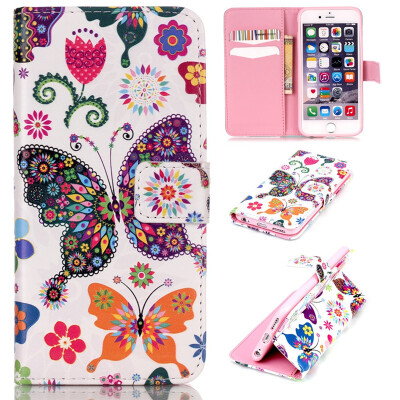 

Colorful Butterfly Design PU Leather Flip Cover Wallet Card Holder Case for IPHONE 6/6S