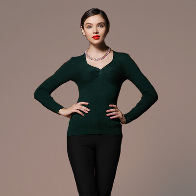 

MAZOE Europe&the United States fashion cross V-neck thread Slim wool knitted primer shirt Z1007 rust red XL