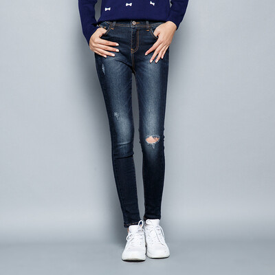 

Semir Lady in the low waist Slim small hole cowboy trousers tide 19316240103 cowboy dark blue 26