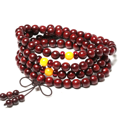 

Ciming Club lobular red sandalwood bracelet 108 Buddha beads hand string wood Bodhi text play wooden pearl 6MM male and female models