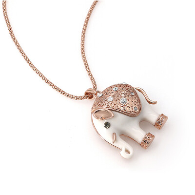 

Yoursfs® 18K Rose Gold Plated Shinning Rhinestone Ceramic Elephant Pendant Sweater Chain Necklace