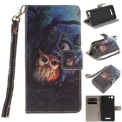 

Oil painting owl Design PU Leather Flip Cover Wallet Card Holder Case for WIKO Lenny 2
