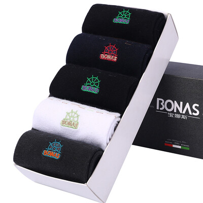 

Jingdong supermarket Baona Si BONAS B224 Korean fashion embroidery wild men&39s socks sweat in the tube cotton socks 5 pairs of mixed color