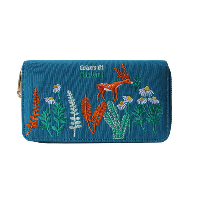 

Flowers princess wind color long section original design embroidery art fresh purse 1608Q009 peacock green