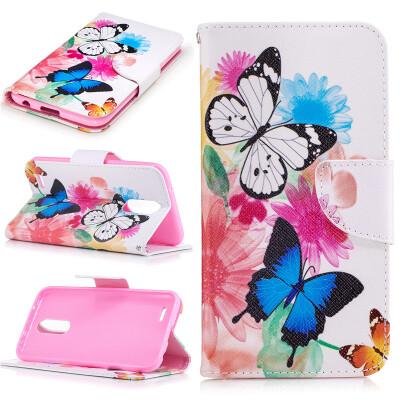 

Two Butterflies Design PU Leather Flip Cover Wallet Card Holder Case for LG K10 2017