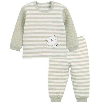 

Xin Song baby color cotton warm side shoulder buckle suit neonatal autumn and winter warm color cotton underwear shirt pants suit natural green kitten D068D66