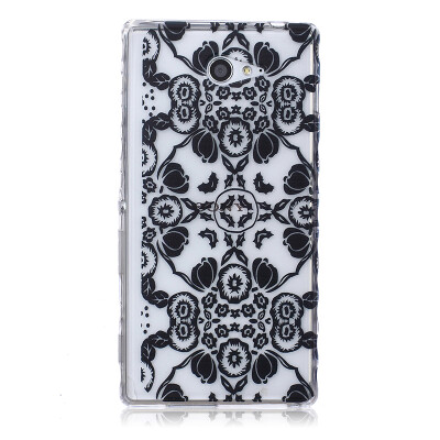 

Black flowers Pattern Soft Thin TPU Rubber Silicone Gel Case Cover for SONY Xperia M2