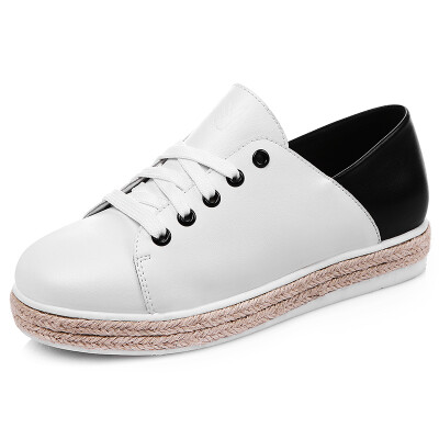 

Playboy (PLAYBOY) Korean version of the flat-bottomed white shoes women's single shoes wild lace series of casual shoes L129710152 white black 36 yards