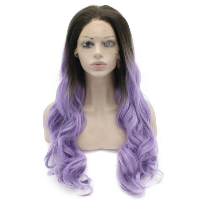 

Long Wavy Dark Root Purple Synthetic Lace Front Ombre Wig