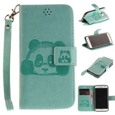 

Green Panda Style Embossing Classic Flip Cover with Stand Function and Credit Card Slot for SAMSUNG GALAXY S7