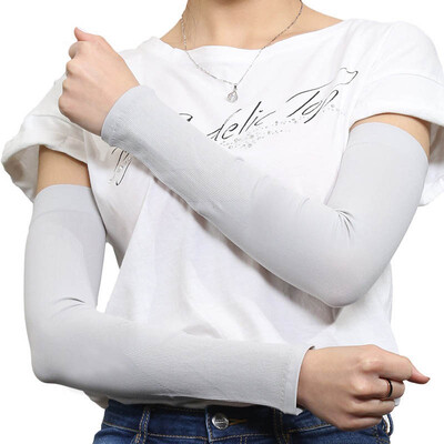 

Antarctic sunscreen sleeves gloves summer thin section breathable outdoor ride driving men&women long section of ice cuff gray no finger hole version