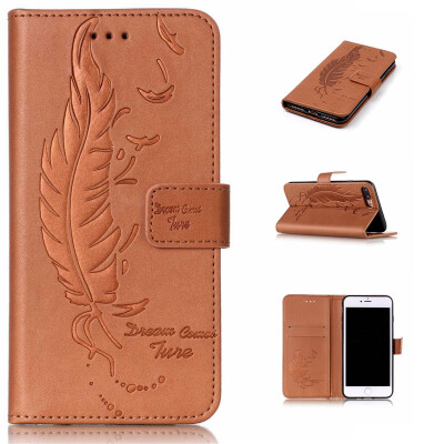 

Brown Plumes and birds Embossed PU Leather Wallet Case Classic Flip Cover with Stand Function and Credit Card Slot for IPHONE 7 Pl