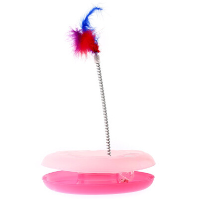 

dogstory funny cat turntable with toys with spring feathers bells bowls blue