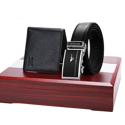 

Seven wolves SEPTWOLVES mens belt automatic buckle leather mens belt top layer leather short wallet combination exquisite gift box set L917