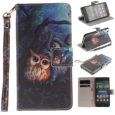 

Oil painting owl Design PU Leather Flip Cover Wallet Card Holder Case for HUAWEI P8 Lite