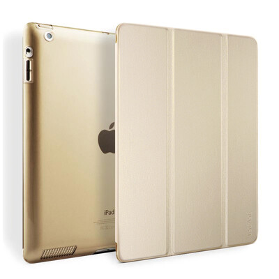

ESCASE Apple iPad2 / iPad4 / iPad3 / новые IPad защитной крышки / оболочка таблетка ipad2 кожаного чехол Спящего кронштейна оболочка тройной эллегантность золото палочка
