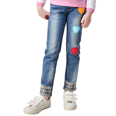 

Xin Song girls heart-shaped patch embroidered washed jeans in the big children spring&autumn cowboy casual trousers J044B150 58