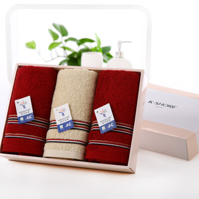 

Gold cotton towel gift box GA1067 red brown mixed color 3 plain plain striped fabric 72 34cm 110g