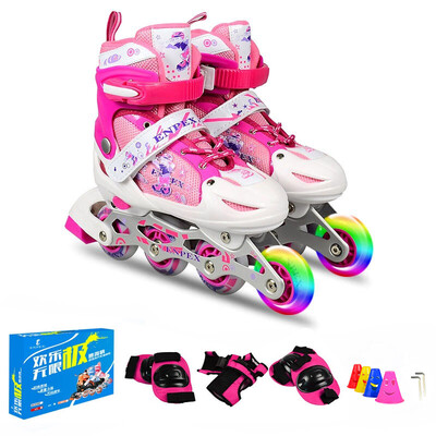 

Lokshi Enpex skates adjustable aluminum frame straight row flash wheel skateboarding roller skates MS169 red 28 yards -31 yards send protective gear