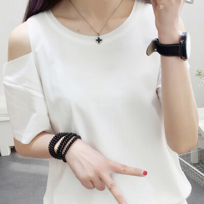 

VIVAHEART Korean short-sleeved strapless T-shirt female loose jacket female wild primer VWTD173237 white L