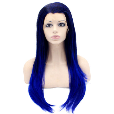 

Iwona Synthetic Hair Lace Front Long Stright Ombre Black Blue Two Tone Wig