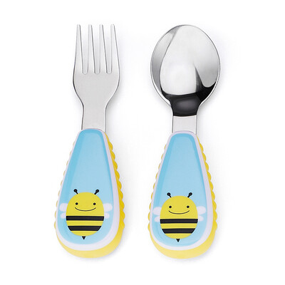 

SKIP HOP cute zoo stainless steel fork spoon tableware combination cartoon pattern child fork spoon set - small bee 12 months or more