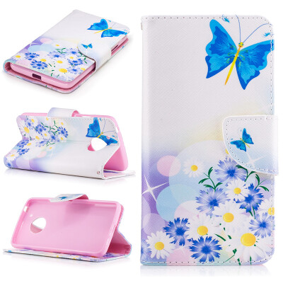 

Butterfly&flower Design PU Leather Flip Cover Wallet Card Holder Case for Motorola Moto G5