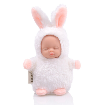 

Bibo BIEBER Mini Super Meng small ornaments series sleep dolls to appease dolls plush doll toys simulation baby to appease toys high 13CM rabbit rabbit white