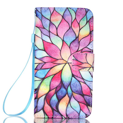 

Colorful Flowers Design PU Leather Flip Cover Wallet Card Holder Case for LG K7