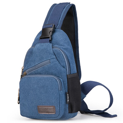 

Think of animal husbandry SIMU chest bag shoulder bag Messenger bag simple fashion canvas bag multi-function pockets can put ipad mini 1611 blue