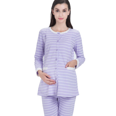 

Love paternity clothing suits pregnant women pajamas dumplings maternity clothing home clothing suit stripes side open M304 purple