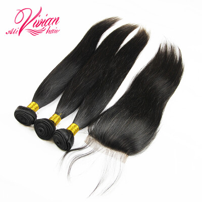

8A Brazilian Straight Hair With Closure Cheap Human Hair Bundles With Lace Closures Straight Brazilian Virgin Hair With Closure