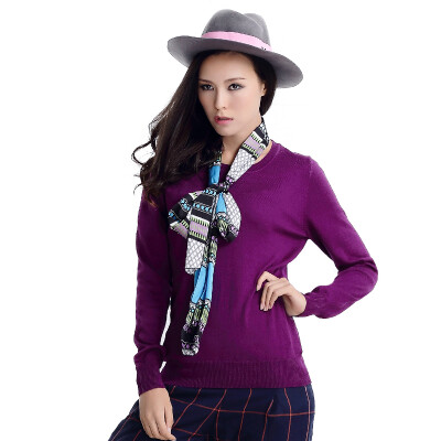 

MAZOE simple multi-color short paragraph round neck collar knitting bottom sweater M3028 purple XXXL