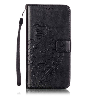 

Black Flower Design PU Leather Flip Cover Wallet Card Holder Case for SAMSUNG S6EDGE