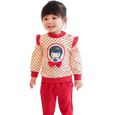 

TINSINO) Kids' Wear Kids Set Girls Spring Cotton Two-piece Set Long-sleeved Baby Clothing Dot Bow Girl THY0512000 Big Red 73