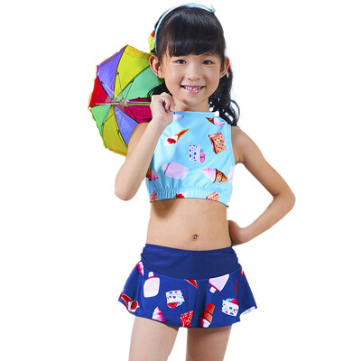 

Qiaohai (QIHAI) 6604-3 children split swimsuit large size cute high collar small princess Korean three-piece hot spring swimwear XXL