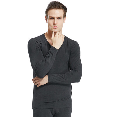 

Modal mens round neck Qiuyi Qiuku men&women de velvet high elastic fever base thermal underwear set hemp black XXXL