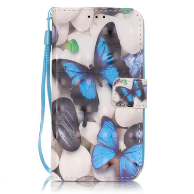 

Blue Butterfly Design PU Leather Flip Cover Wallet Card Holder Case for SAMSUNG S4