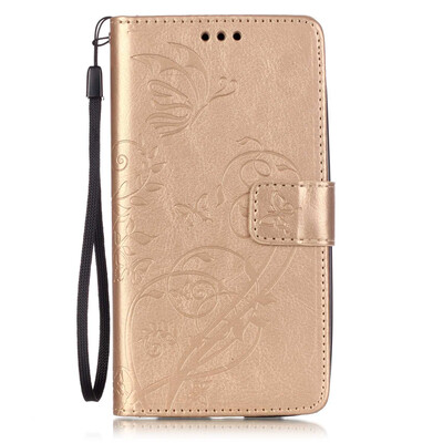 

Gold Flower Design PU Leather Flip Cover Wallet Card Holder Case for MOTO X PLAY