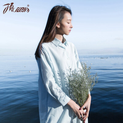 

Top melon melon sleeping skirt female cotton striped lapel long sleeve home skirt 2017 autumn new t80191 blue stripes 165