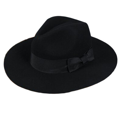 

vintage lady women Wool Bowler Cloche Hat side bow wide brim soft Bucket new