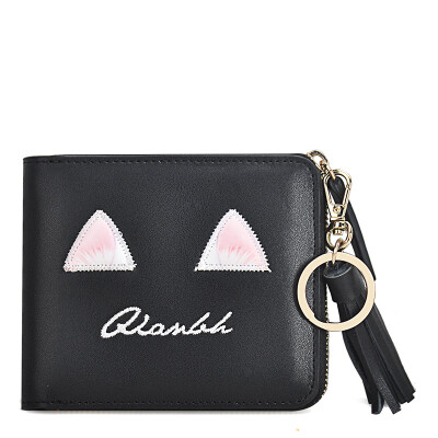 

Thousands of cents QIANBH short wallet women new cartoon printing leather wallet zipper purse 06 1594-4 black