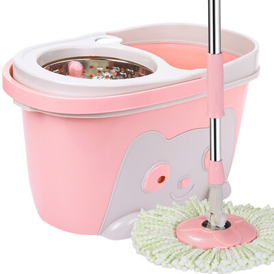 

Yizi YZ-A104 dual drive rotary mop bucket hand pressure good God to drag stainless steel basket tow mop cloth small raccoon double drag head drain pipe design