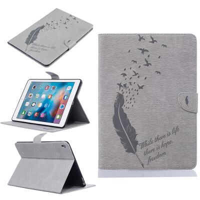 

Gray feathers Style Embossing Classic Flip Cover with Stand Function and Credit Card Slot for iPad Pro 9.7