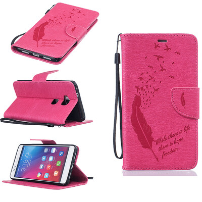 

Rose red Feathers and birds Style Embossing Classic Flip Cover with Stand Function and Credit Card Slot for HUAWEI Honor 5X