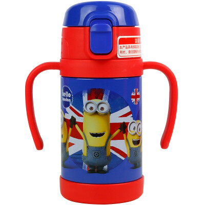 

【Jingdong supermarket】 small yellow people insulation cup children double handle straw water cup male and female students stainless steel kettle 250ML blue